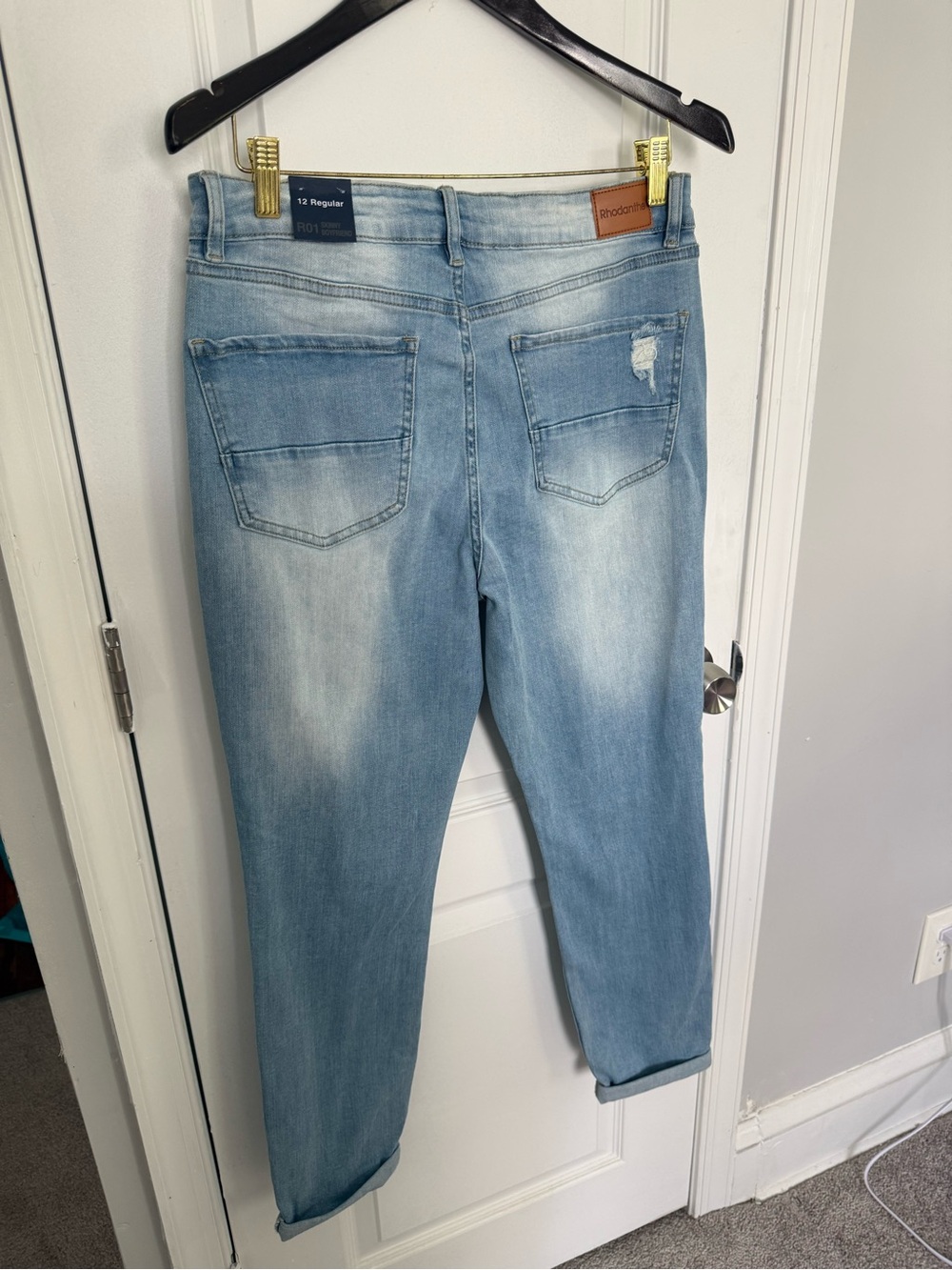 Light Blue Distressed Boyfriend Jeans for Women - Picture 3 of 10